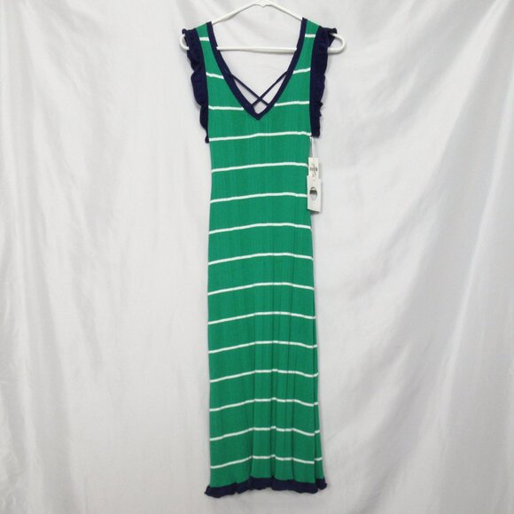 Anthropologie Daily Practice Sweater Midi Dress Green Stripe XS Petite XSP - Picture 5 of 11